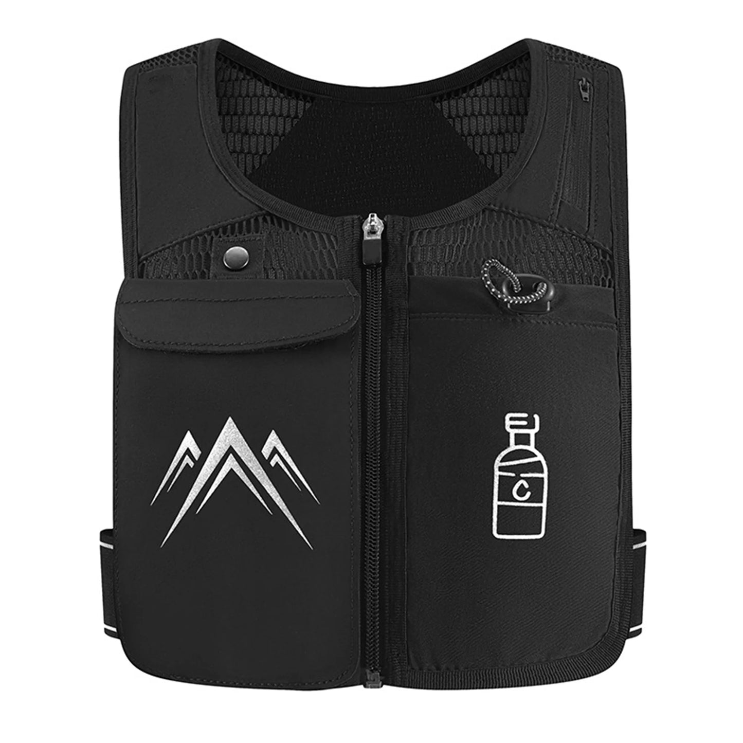 Running Vest, Zip Reflective Running Vests with 500Ml Hydration Bottle, Adjustable Waistband & Breathable Material, Chest Pack Gear Phone Holder for Running, Men & Women